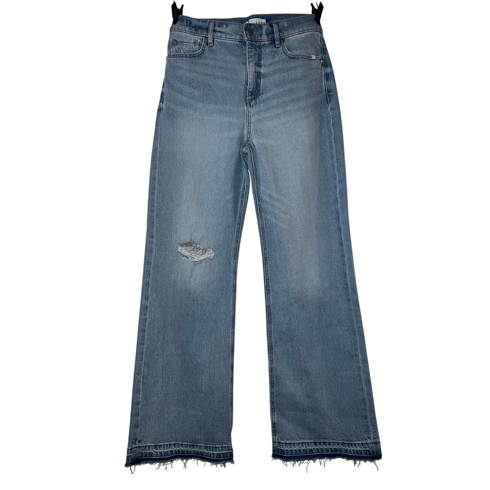LOFT The Wide Leg High Rise Distressed Light Wash Raw Hem Jeans Size 2 / 26 Blue